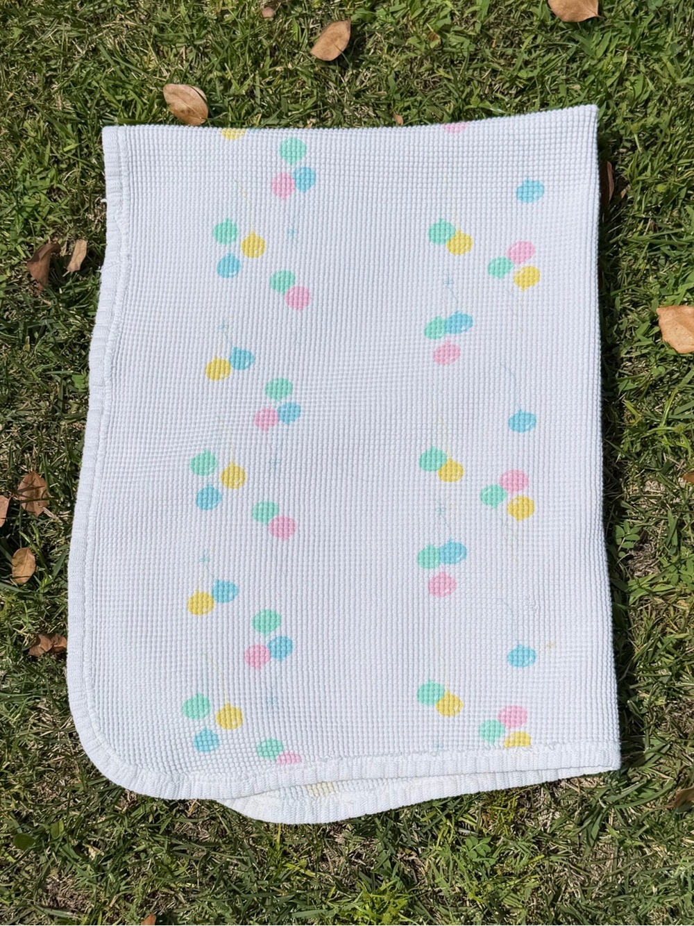 Vintage Baby Morgan Waffle Pastel Balloon Blanket Security Lovey 24x31 FLAWS